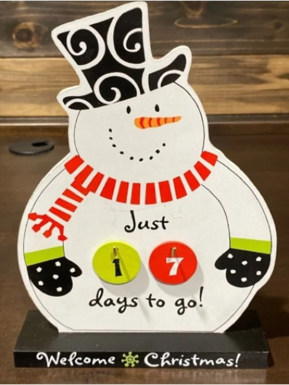 Festive Snowman Countdown Decor - White, Red, Black, Lime